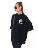 Yin Yang Brush Graphic Black Oversized T-Shirt for casual everyday styling