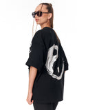 Yin Yang Brush Graphic Black Oversized T-Shirt with modern oversized silhouette