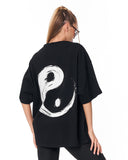 Yin Yang Brush Graphic Black Oversized T-Shirt with contrast brush print detail