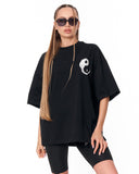 Yin Yang Brush Graphic Black Oversized T-Shirt for women’s streetwear outfits