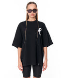 Yin Yang Brush Graphic Black Oversized T-Shirt with white brush graphic