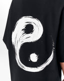 Yin Yang Brush Graphic Black Oversized T-Shirt with drop shoulder design