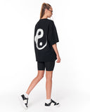 Yin Yang Brush Graphic Black Oversized T-Shirt with statement graphic accent