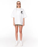 Yin Yang Brush Graphic White Oversized T-Shirt with clean white base