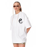 Yin Yang Brush Graphic White Oversized T-Shirt for casual everyday styling