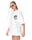 Yin Yang Brush Graphic White Oversized T-Shirt with modern oversized silhouette