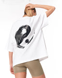 Yin Yang Brush Graphic White Oversized T-Shirt with contrast brush print detail