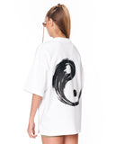 Yin Yang Brush Graphic White Oversized T-Shirt in premium white cotton