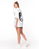 Yin Yang Brush Graphic White Oversized T-Shirt with symbolic Yin Yang design