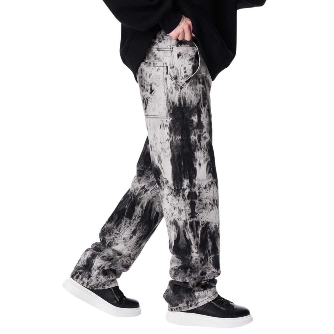 Black and White Bicolor Tie-Dye Jeans